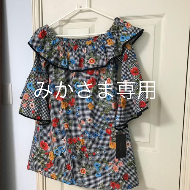 ZARA(ザラ)のZARA ギンガムチェック花柄 ブラウス L レディースのトップス(シャツ/ブラウス(半袖/袖なし))の商品写真