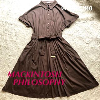 マッキントッシュフィロソフィー(MACKINTOSH PHILOSOPHY)の美品 マッキントッシュフィロソフィー リボンベルト付きフレアシャツワンピース(ひざ丈ワンピース)