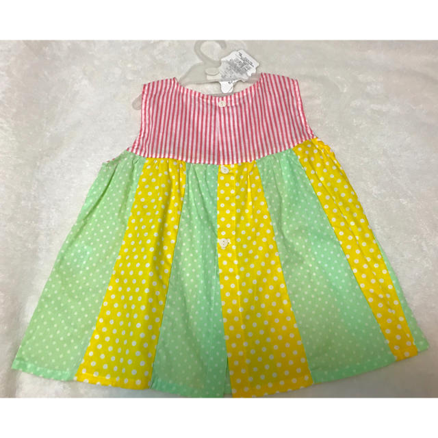 送料込み！新品 PetitCopain ストライプ×ドットワンピース 100 キッズ/ベビー/マタニティのキッズ服女の子用(90cm~)(ワンピース)の商品写真