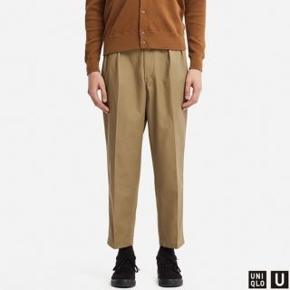 ユニクロ(UNIQLO)の新品！Uniqlo-U ワイドフィットタックテーパードチノ　ベージュ73㎝(チノパン)