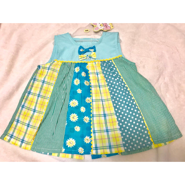 送料込み！新品 PetitCopain ブルーワンピース 100 キッズ/ベビー/マタニティのキッズ服女の子用(90cm~)(ワンピース)の商品写真