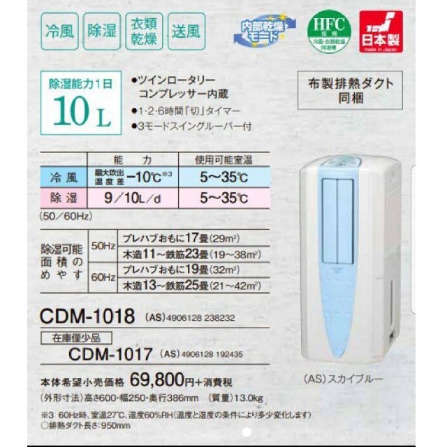 どこでもクーラー コロナ CDM-1018 本体 冷風衣類乾燥除湿機 どこでもクーラー コロナ CDM-1018 本体 冷風衣類乾燥除湿機