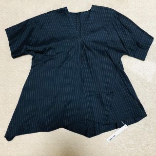 ネストローブ(nest Robe)のATTACHMENT☆タグ付 麻混 ストライプ ブラウス　ネイビー　ホワイト(シャツ/ブラウス(半袖/袖なし))