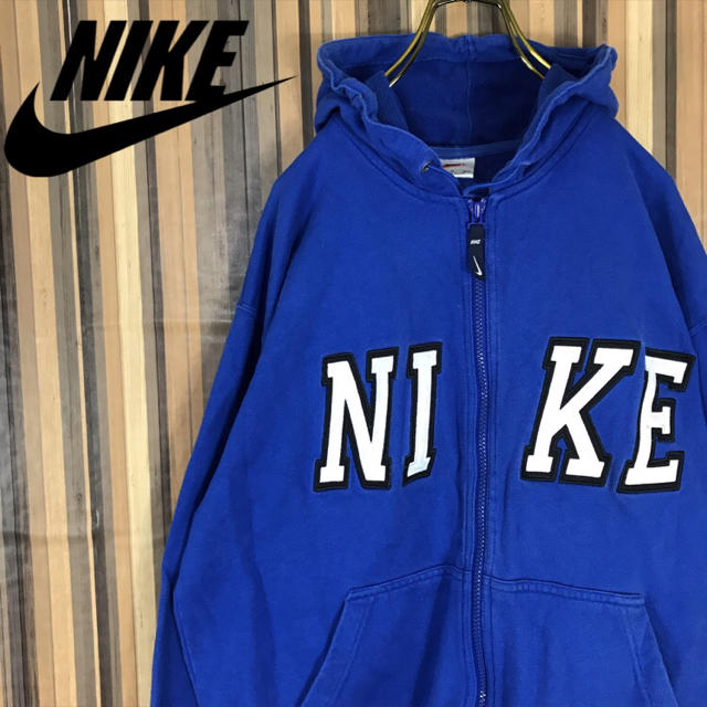 90s NIKE ナイキ スウェット パーカー ジップアップ デカロゴ 銀タグ