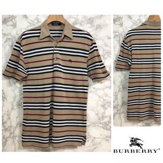 バーバリーブラックレーベル(BURBERRY BLACK LABEL)の【美品】バーバリー ポロシャツ ノバボーダー ベージュ サイズ2(ポロシャツ)