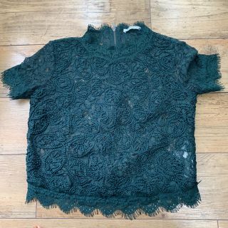 ザラ(ZARA)のZARA ザラ 総レース レース TOPS S サイズ グリーン(カットソー(半袖/袖なし))