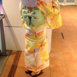 浴衣　一式セット 黄色　花柄　元気いっぱいビタミンカラー