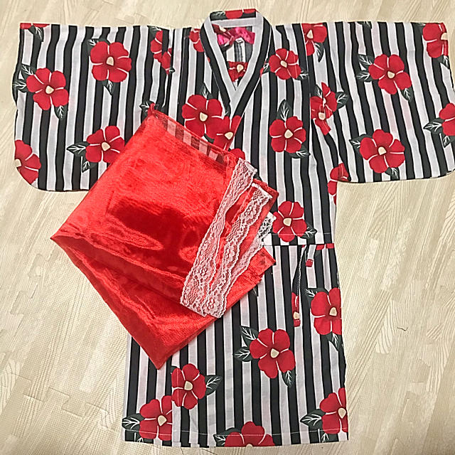 浴衣3点セット 100cm キッズ/ベビー/マタニティのキッズ服女の子用(90cm~)(甚平/浴衣)の商品写真