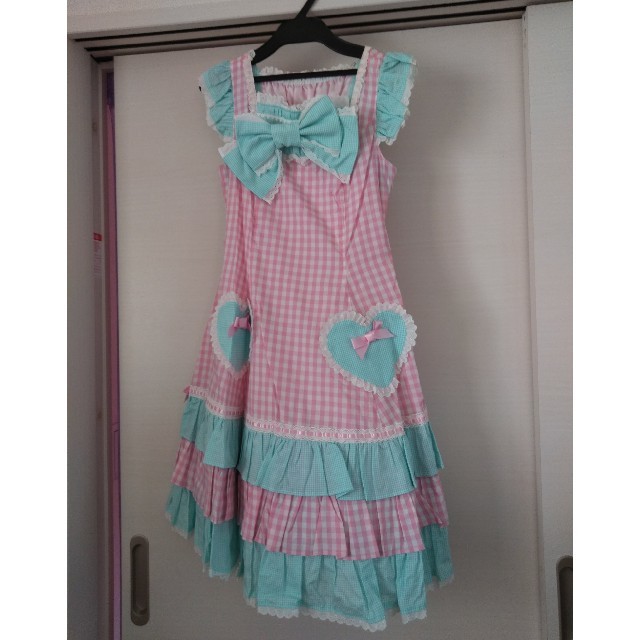 Angelic Pretty(アンジェリックプリティー)のアンジェリックプリティ　春夏ピンクブルージャンパースカート レディースのワンピース(ひざ丈ワンピース)の商品写真