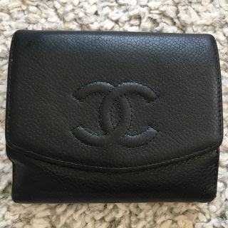 シャネル(CHANEL)のシャネル キャビアスキン 二つ折り財布 ブラック(財布)