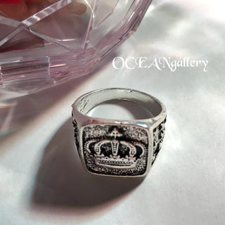 送料無料 19号 シルバークラウンリング 指輪 キング女王王冠 シグネットリング(リング(指輪))