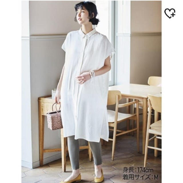 UNIQLO(ユニクロ)のリネンブレンド ロングシャツ  M ホワイト レディースのトップス(シャツ/ブラウス(半袖/袖なし))の商品写真