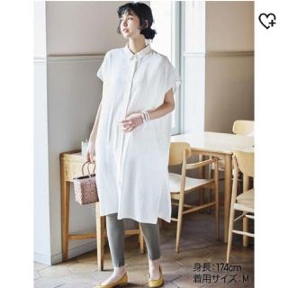 ユニクロ(UNIQLO)のリネンブレンド ロングシャツ  M ホワイト(シャツ/ブラウス(半袖/袖なし))