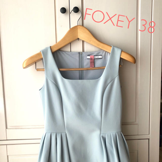 FOXEY フォクシー ブルー ワンピース 38ひざ丈ワンピース