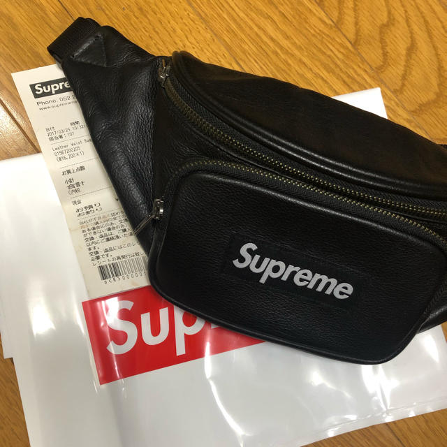 新品 17SS Supreme Leather Waist Bag Black