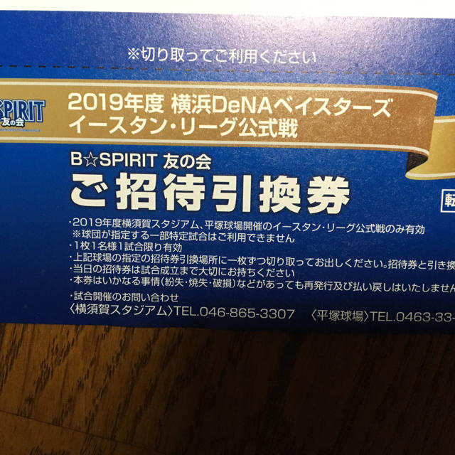 横浜DeNAベイスターズ(ヨコハマディーエヌエーベイスターズ)の横浜DeNAベイスターズ☆イースタン公式戦招待引換券1枚 チケットのスポーツ(野球)の商品写真