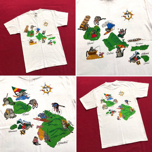 ART VINTAGE(アートヴィンテージ)のUSA製 クリバンキャット ハワイマップ tシャツ 地図 両面プリント 猫 ネコ メンズのトップス(Tシャツ/カットソー(半袖/袖なし))の商品写真