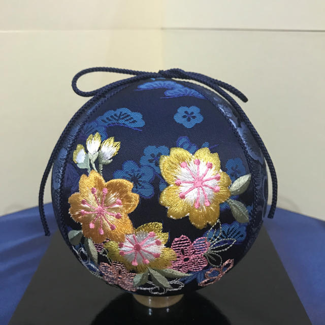 手鞠 手毬 刺繍 桜 ネイビー 紺