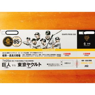 ヨミウリジャイアンツ(読売ジャイアンツ)の7/25 巨人vsヤクルト 長良川球場 外野席 1枚(野球)