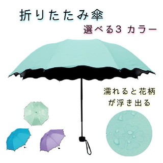 折りたたみ傘　濡れると花が咲きます　晴雨兼用　【選べる3カラー】(傘)