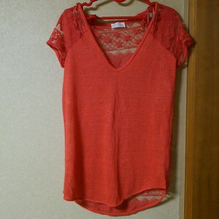 ザラ(ZARA)のZARA 赤 レースTシャツ(Tシャツ(半袖/袖なし))