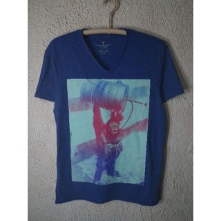 アメリカンイーグル(American Eagle)の4043　アメリカンイーグル　半袖　Vネック　チンパンジー　フォト　tシャツ(Tシャツ/カットソー(半袖/袖なし))