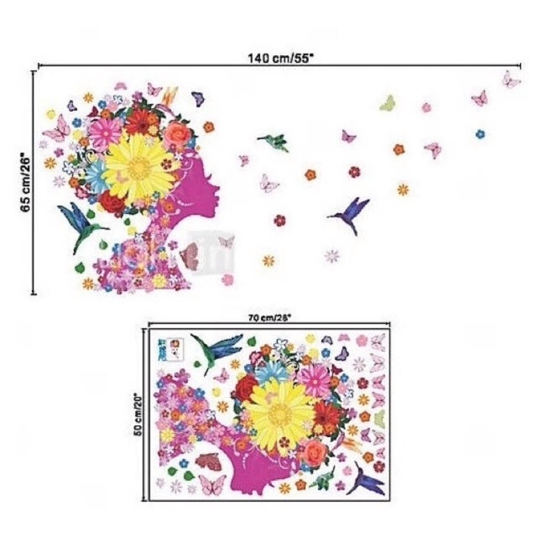 ウォールステッカー カラフル フラワーガール 壁に貼るシール アートな花 蝶と鳥 インテリア/住まい/日用品のインテリア小物(その他)の商品写真