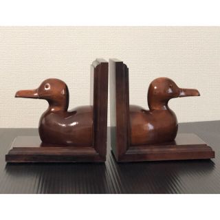 【 美品 】アンティーク TSUBOGEN 木製 DECOY ブックエンドの