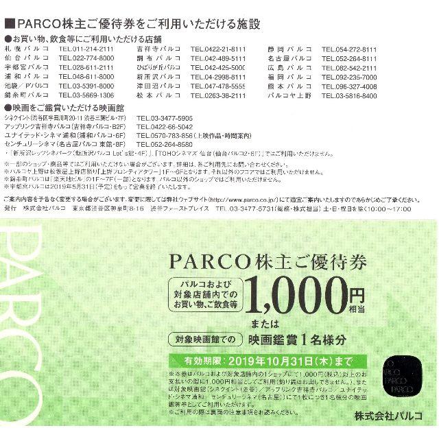 PARCO株主ご優待券　1000円相当２枚 チケットの映画(その他)の商品写真