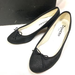 レペット(repetto)のrepetto 約22.5cm 36 リボンパンプス レザーシューズ ジゼル 黒(ハイヒール/パンプス)