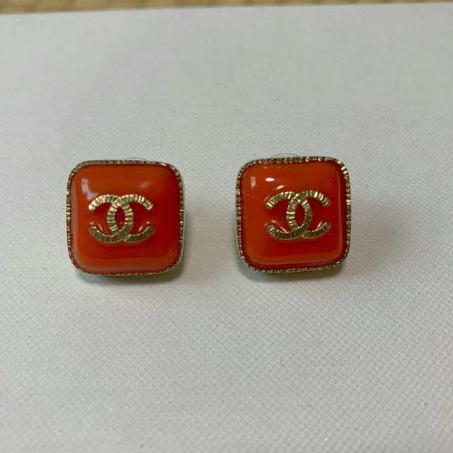 CHANEL ピアス オレンジ ゴールド金具 スクエア レディース ...