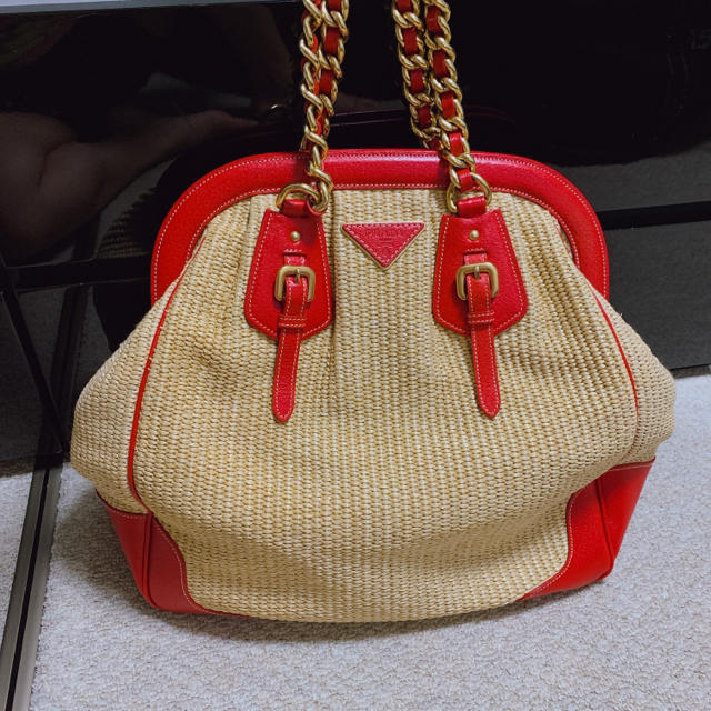 PRADA プラダ カゴバック ラフィア 未使用 赤 レッド