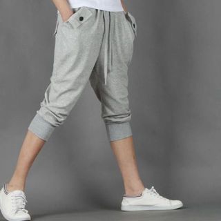 七分丈 サルエルパンツ ライトグレー M / L スウェット 灰色(サルエルパンツ)