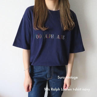 ポロラルフローレン(POLO RALPH LAUREN)の90s Ralph Lauren 刺繍 tシャツ ネイビー 古着 レディース(Tシャツ(半袖/袖なし))