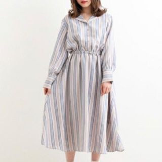 マジェスティックレゴン(MAJESTIC LEGON)のMAJESTIC LEGON ストライプシャツワンピース ピンク柄(ひざ丈ワンピース)