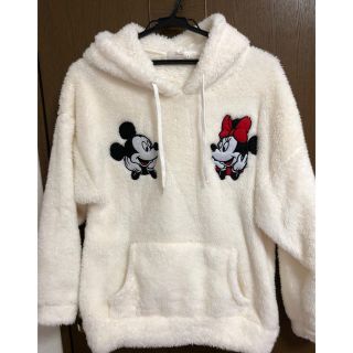 ディズニー(Disney)のディズニー ミッキー&ミニー フリースパーカー 美品 ホワイト(パーカー)