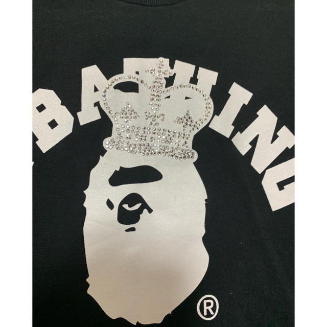 A BATHING APE(アベイシングエイプ)の激レアSサイズ！ BAPEクラウンカレッジ猿ラインストーンTシャツ黒 メンズのトップス(Tシャツ/カットソー(半袖/袖なし))の商品写真