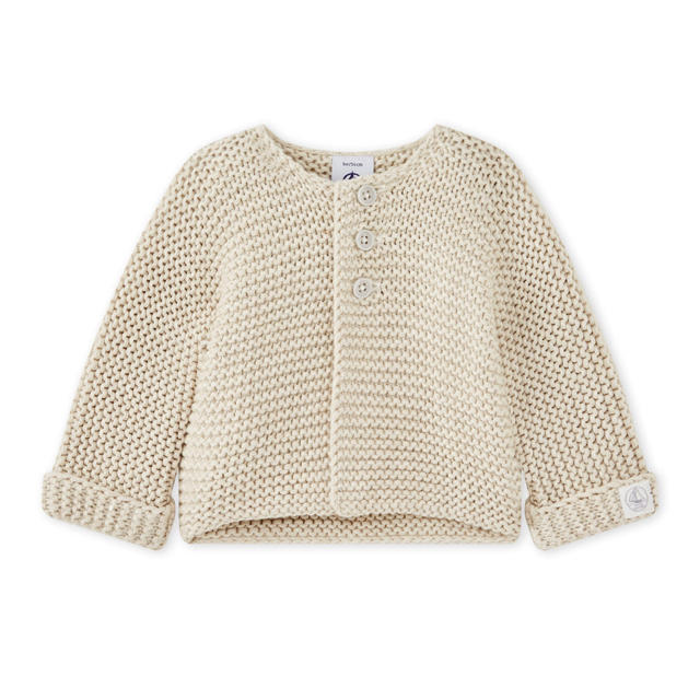 PETIT BATEAU(プチバトー)の新品 プチバトー ガーター編みニットカーディガン 12m  キッズ/ベビー/マタニティのベビー服(~85cm)(カーディガン/ボレロ)の商品写真