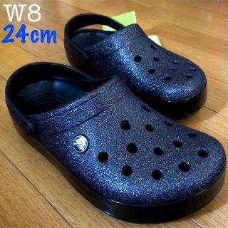 クロックス(crocs)の新品 クロックス クロックバンド ブラック 多色ラメ 24cm W8 キラキラ(サンダル)