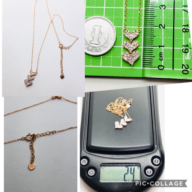 ジュエリーマキ(ジュエリーマキ)のK10PG ハート3連 ダイヤモンド ネックレス  D: 0.45ct レディースのアクセサリー(ネックレス)の商品写真