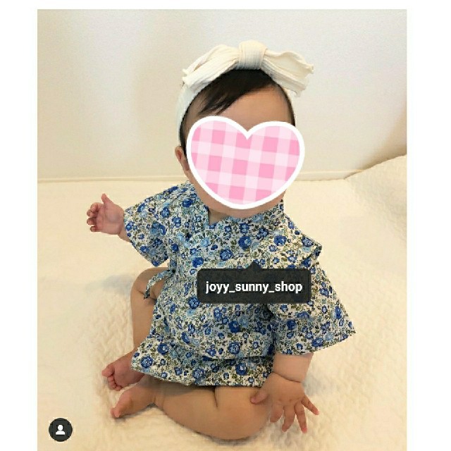 値下げ！リバティ風baby甚平 ブルー 90サイズ  キッズ/ベビー/マタニティのキッズ服女の子用(90cm~)(甚平/浴衣)の商品写真