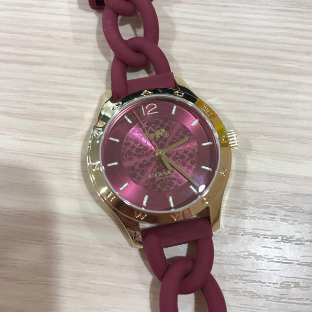 coach コーチ 腕時計 レディース ラバーバンド チェーン パープル 美品