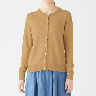 ムジルシリョウヒン(MUJI (無印良品))の■新品■無印良品ＵＶカットフレンチリネンクルーネックカーディガン／マスタード／Ｍ(カーディガン)