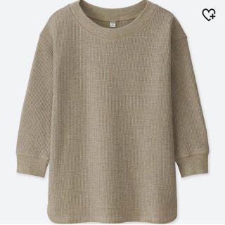 ユニクロ(UNIQLO)の美品！UNIQLO ワッフルクルーネックT XL ベージュ(Tシャツ(長袖/七分))