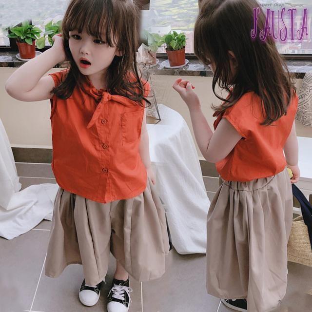 女の子 上下セットアップ リネン ブラウス ガウチョワイドパンツ キッズ服 キッズ/ベビー/マタニティのキッズ服女の子用(90cm~)(ワンピース)の商品写真