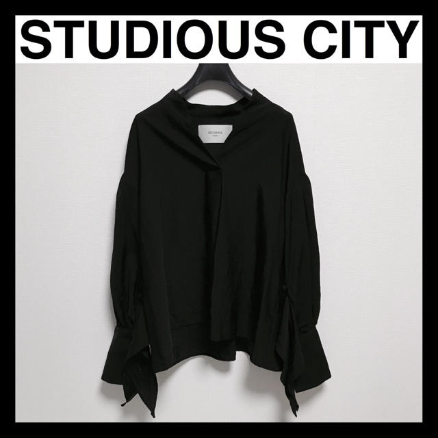 STUDIOUS CITY リボンスリーブブラウス ブラック