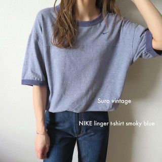 ナイキ(NIKE)の90s NIKE スウォッシュ リンガーtシャツ グレーパープル 古着(Tシャツ(半袖/袖なし))