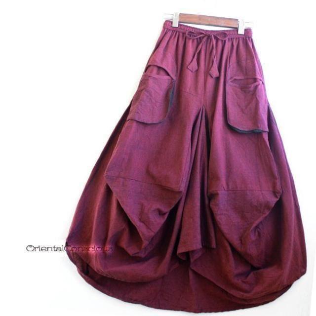 不均一織り・３Ｄドレープ・変形フレアバルーンスカート赤☆ レディースのスカート(ロングスカート)の商品写真