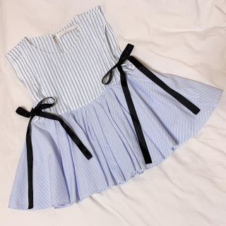 ザラ(ZARA)のZARA ストライプ フリル リボン ブラウス ペプラム(シャツ/ブラウス(半袖/袖なし))