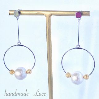 ハンドメイド.。.:✽コットンパールのフープピアスNo.27(ピアス)